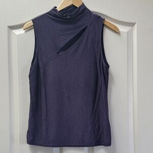 jamie sadock Sleeveless Mock Neck Tank with Diagonal Cutout in Plum